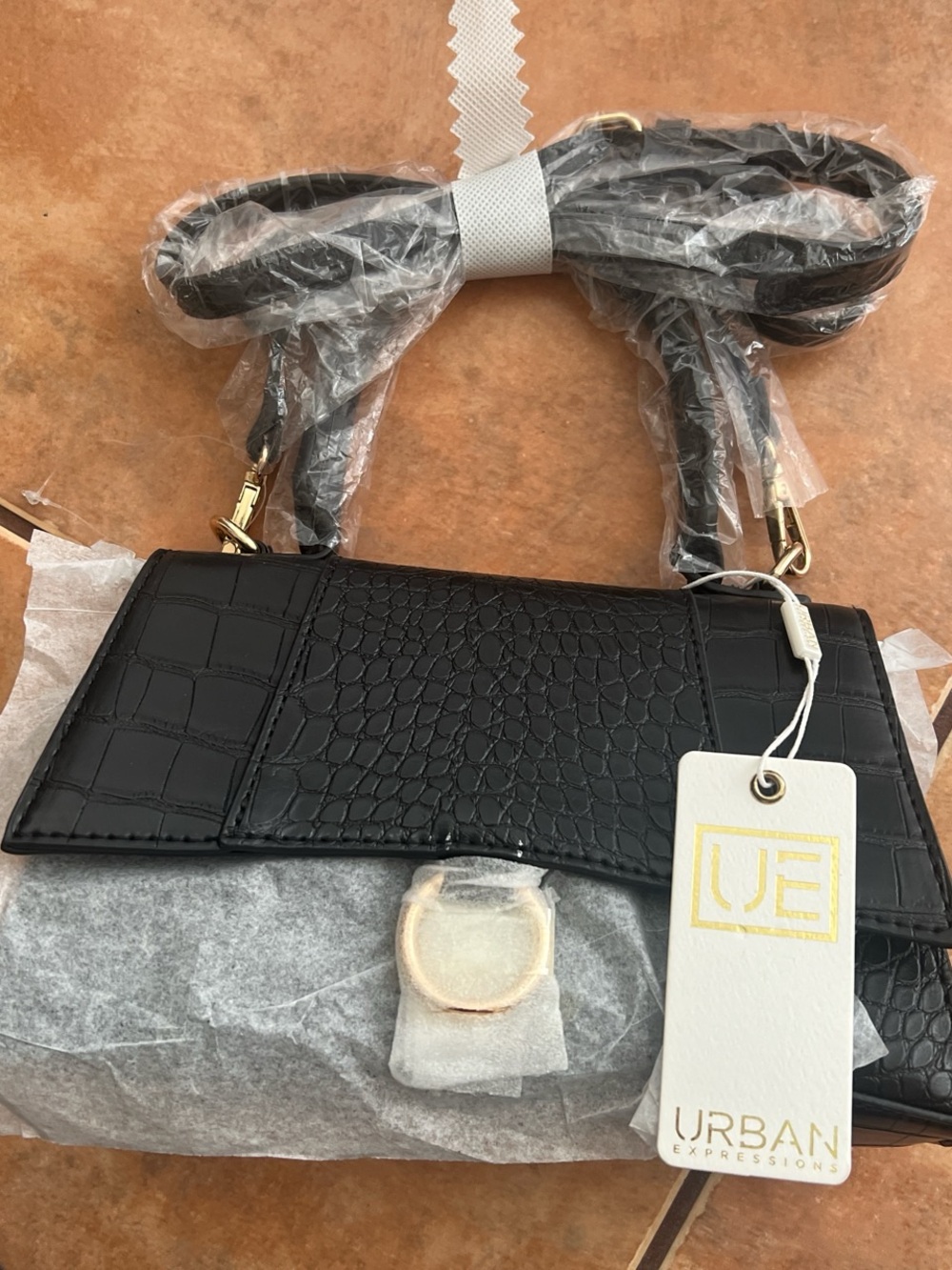 Urban Expressions Black Croc-Embossed Mini Crossbody